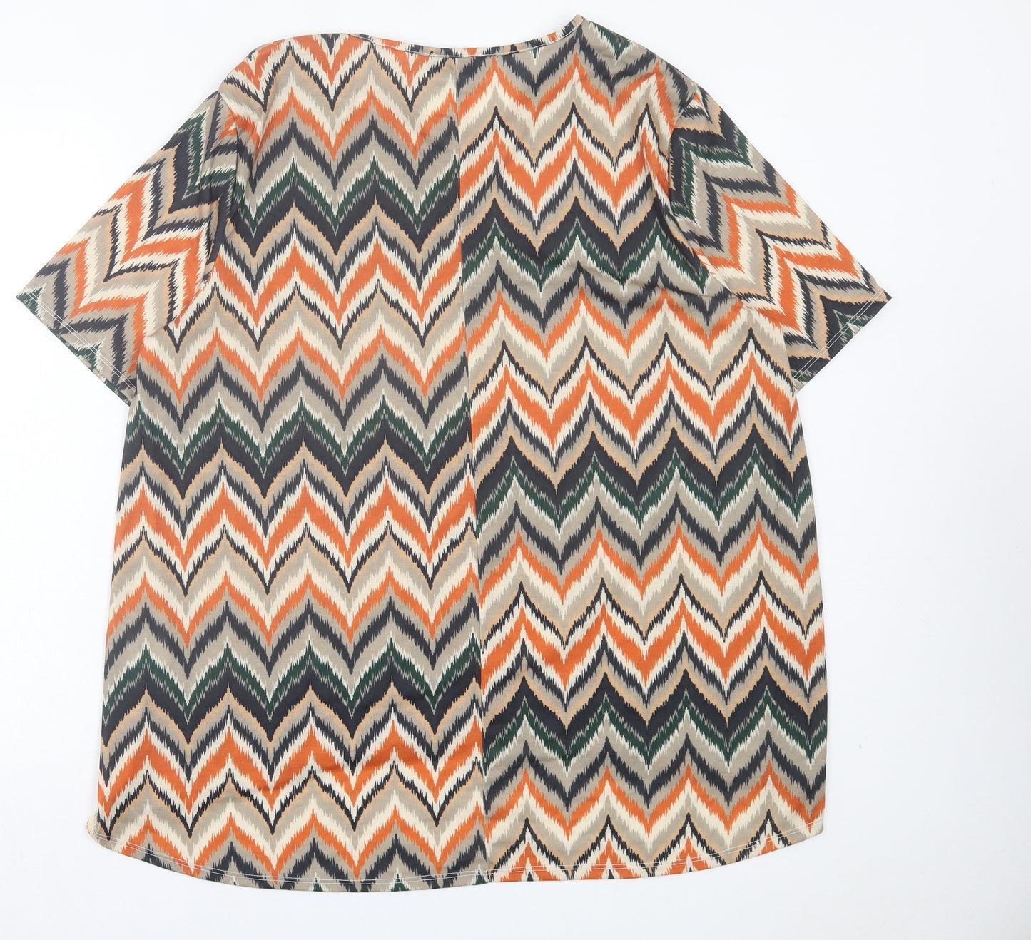 Emilia Classics Womens Orange Geometric Polyester Basic T-Shirt Size L V-Neck
