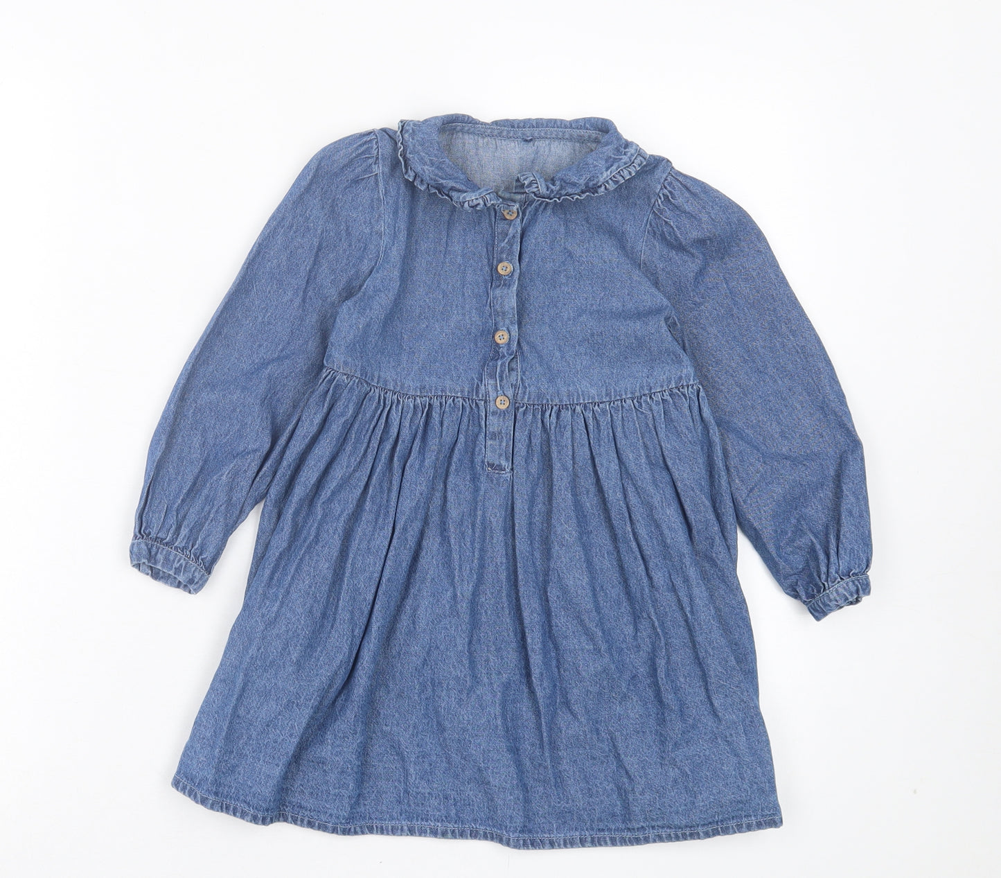 George Girls Blue Cotton A-Line Size 4-5 Years Collared Button