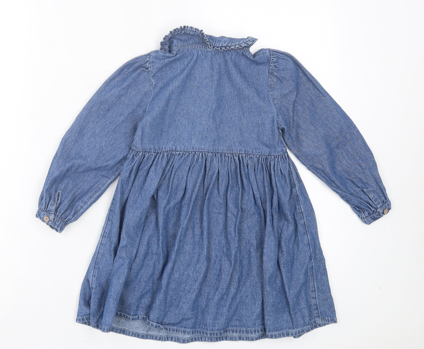 George Girls Blue Cotton A-Line Size 4-5 Years Collared Button