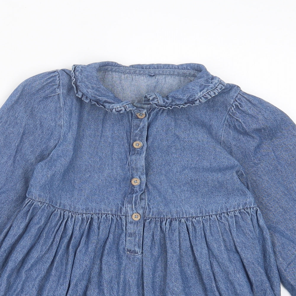 George Girls Blue Cotton A-Line Size 4-5 Years Collared Button