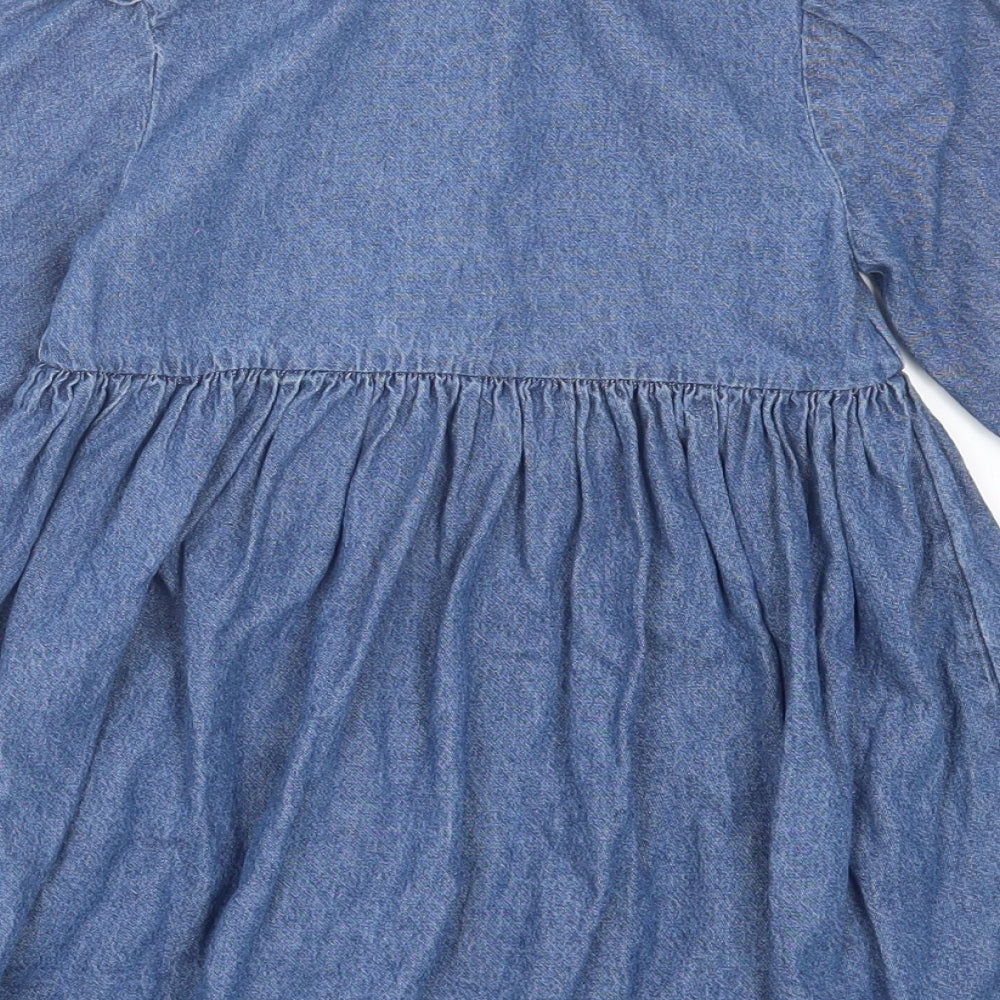 George Girls Blue Cotton A-Line Size 4-5 Years Collared Button