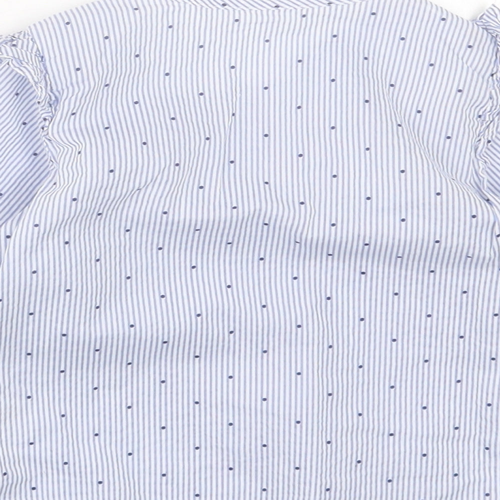 H&M Girls Blue Striped Cotton Basic Casual Size 2 Years Crew Neck Button - Frill Detail