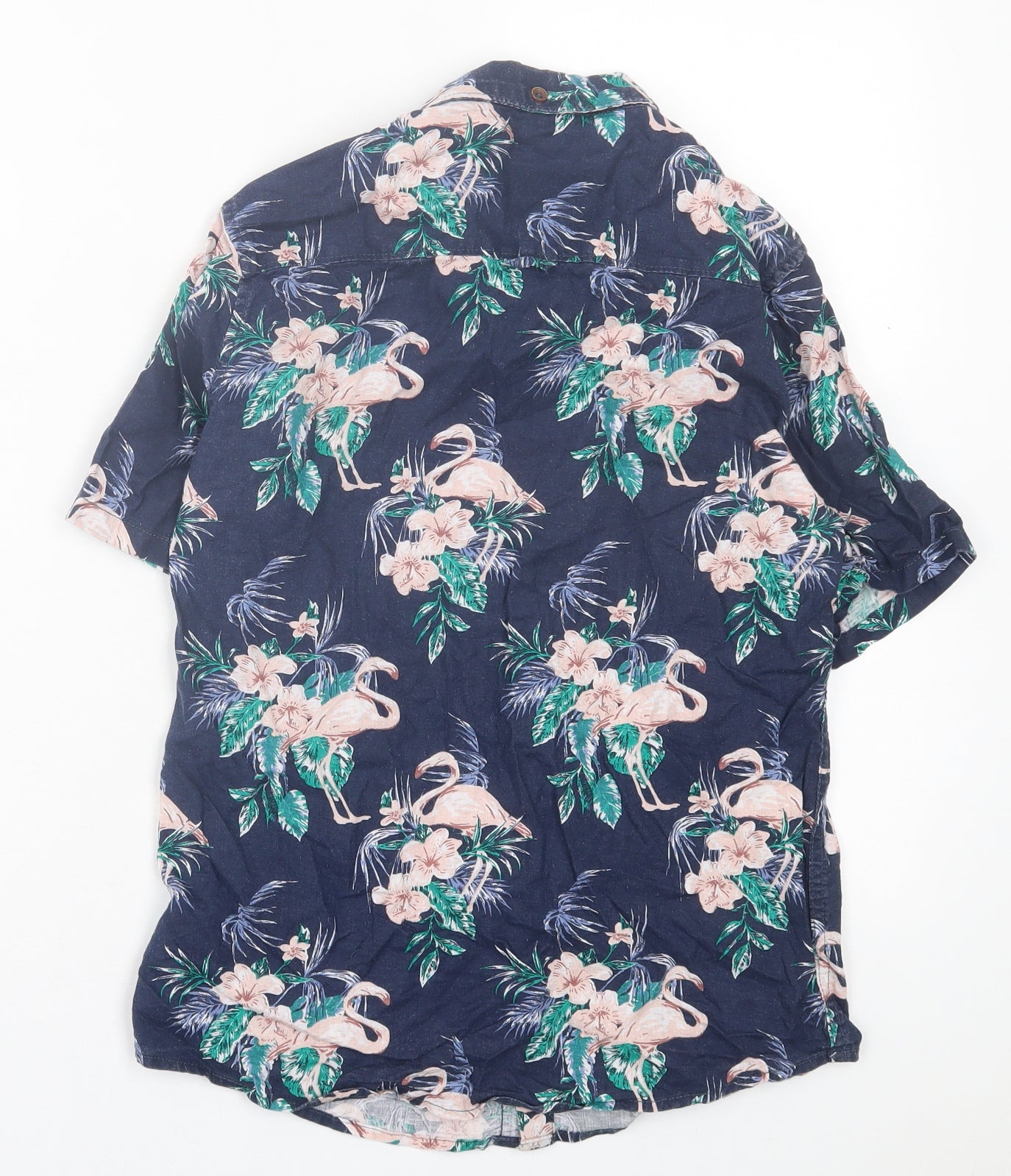Marks and Spencer Boys Blue Floral Linen Basic Button-Up Size 12-13 Years Collared Button