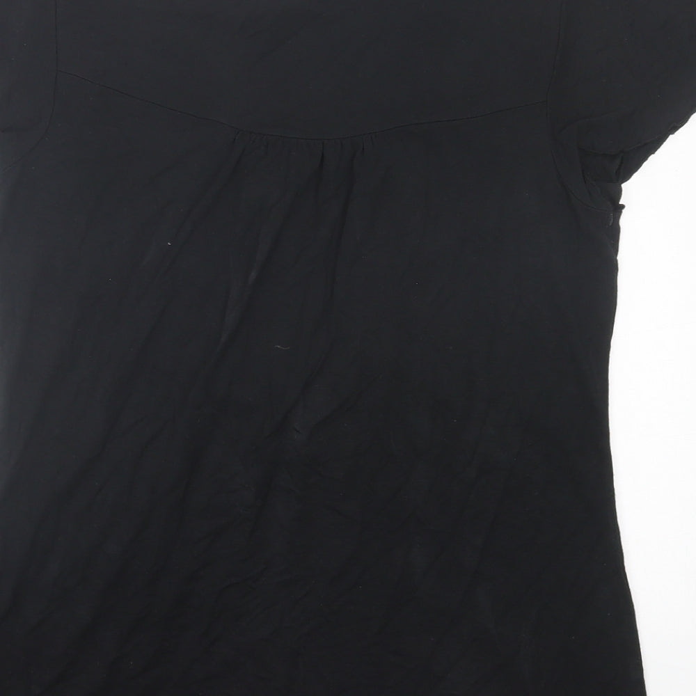 NEXT Womens Black Viscose Basic T-Shirt Size 12 V-Neck - Frill Sleeves
