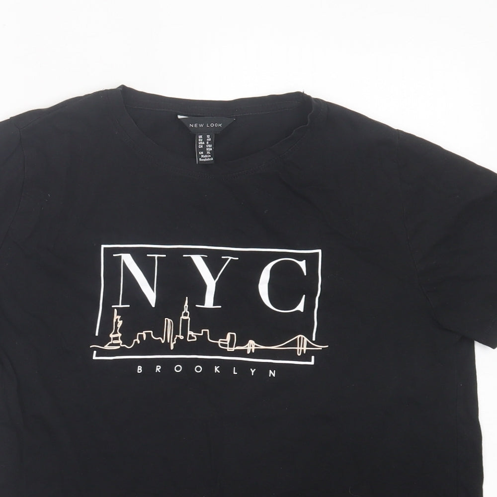 New Look Womens Black Cotton Basic T-Shirt Size 12 Crew Neck - NYC