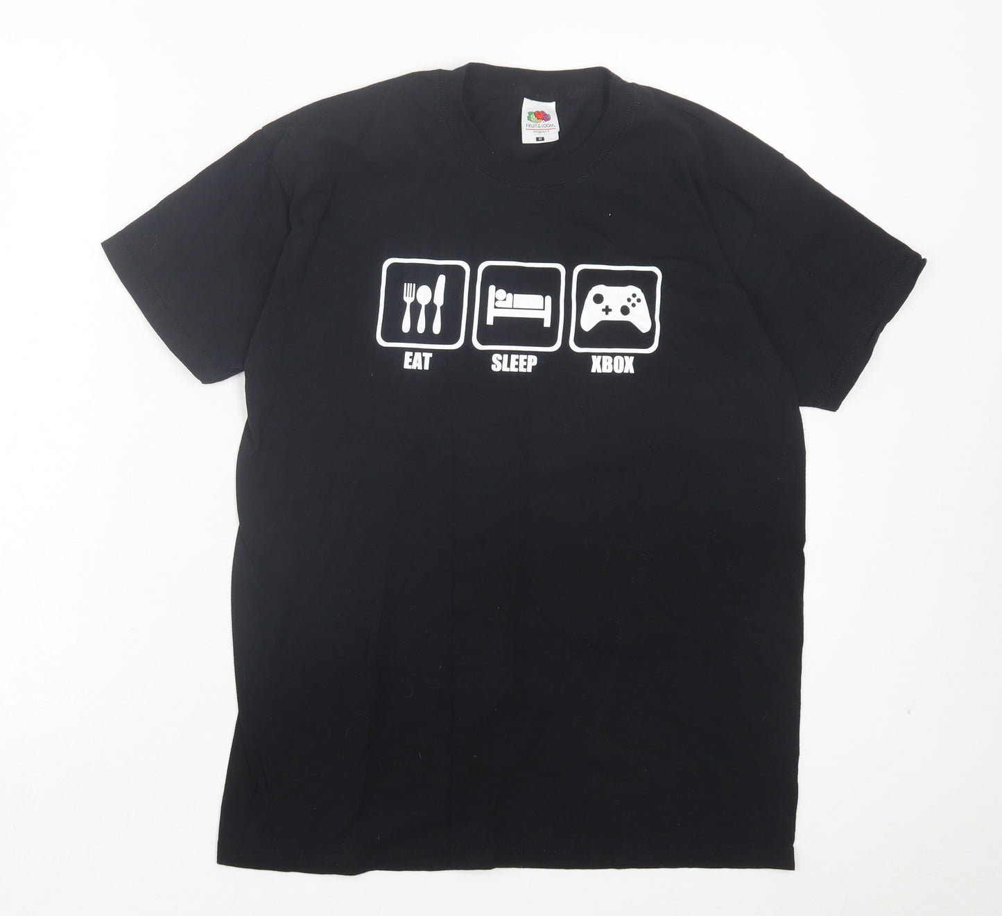 Fruit of the Loom Mens Black Cotton T-Shirt Size M Crew Neck - Eat Sleep Xbox