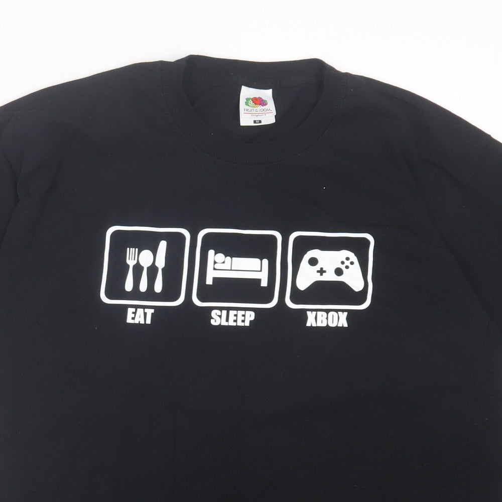 Fruit of the Loom Mens Black Cotton T-Shirt Size M Crew Neck - Eat Sleep Xbox