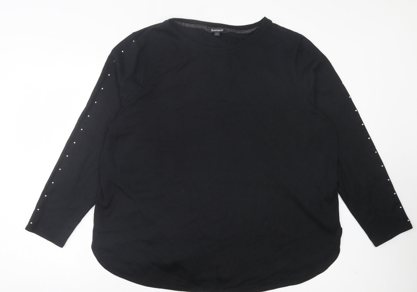 Bonmarché Womens Black Polyester Basic T-Shirt Size 24 Crew Neck