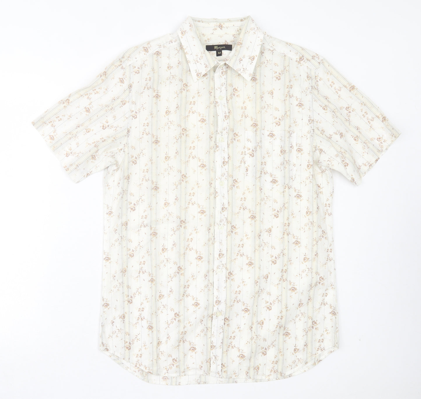 Monsoon Womens Ivory Floral Cotton Basic Button-Up Size M Collared
