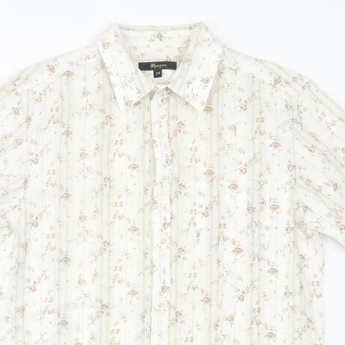 Monsoon Womens Ivory Floral Cotton Basic Button-Up Size M Collared