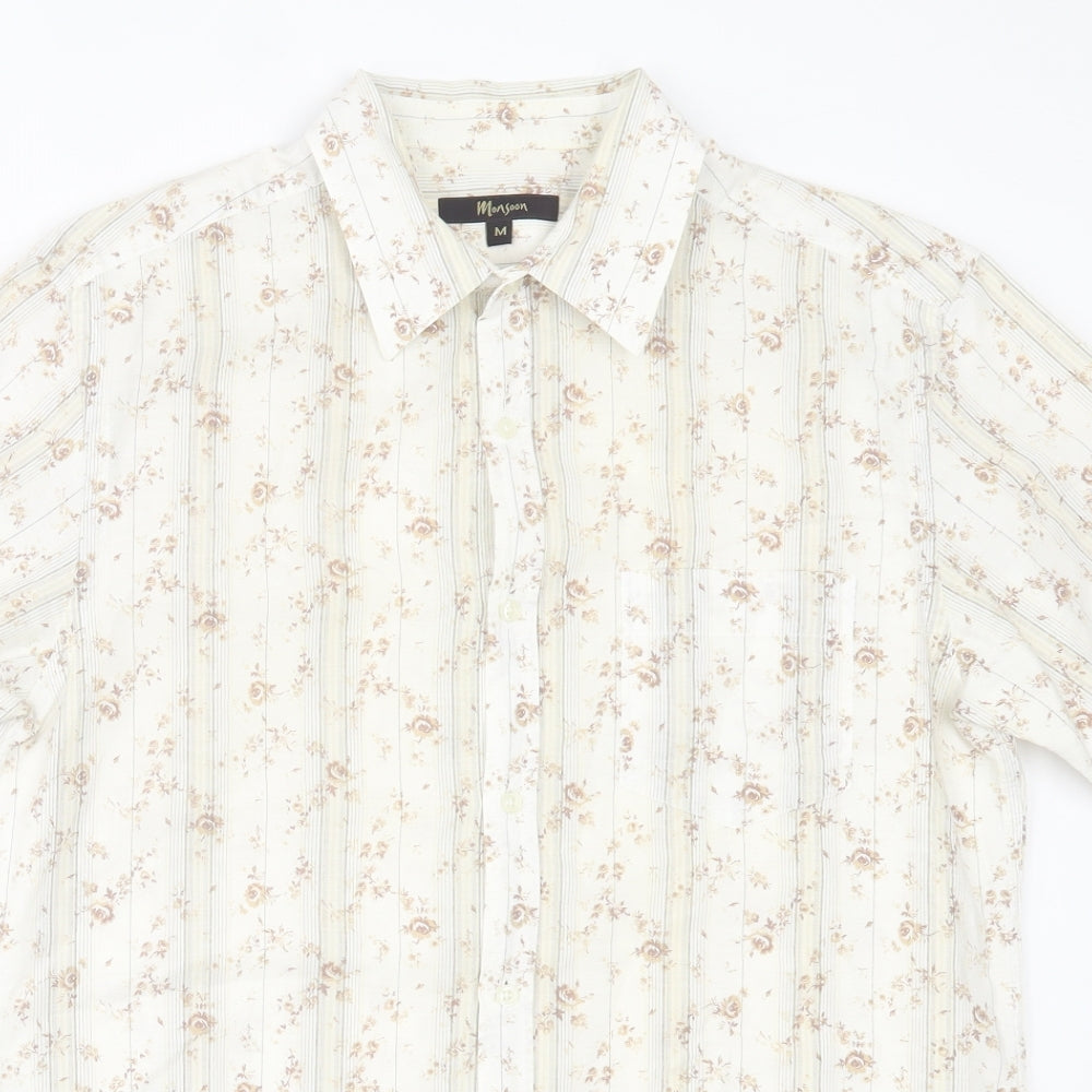 Monsoon Womens Ivory Floral Cotton Basic Button-Up Size M Collared