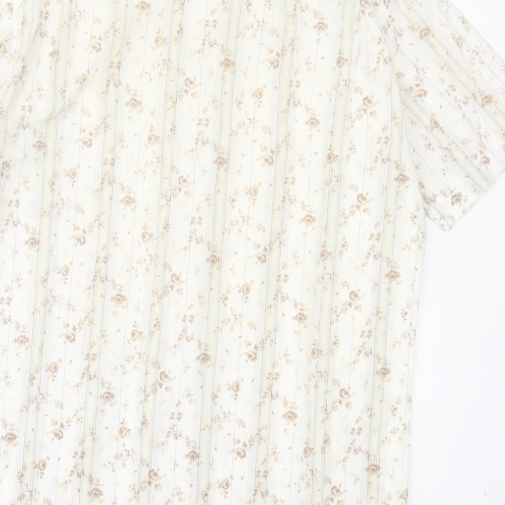 Monsoon Womens Ivory Floral Cotton Basic Button-Up Size M Collared
