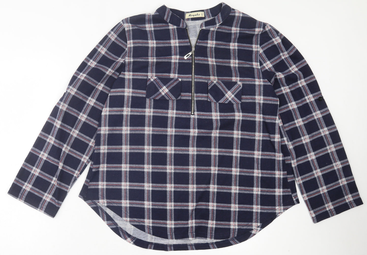 Moyabo Womens Blue Plaid Polyester Basic T-Shirt Size XL Crew Neck