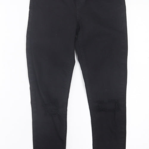 Topshop Womens Black Cotton Skinny Jeans Size 25 in L30 in Regular Button - Ripped Detail