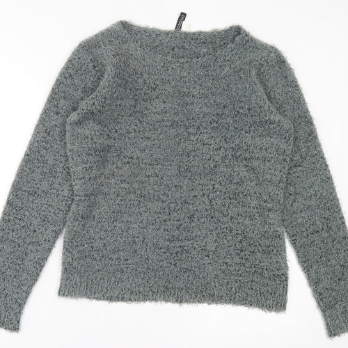 H&M Womens Green Boat Neck Polyester Pullover Jumper Size M
