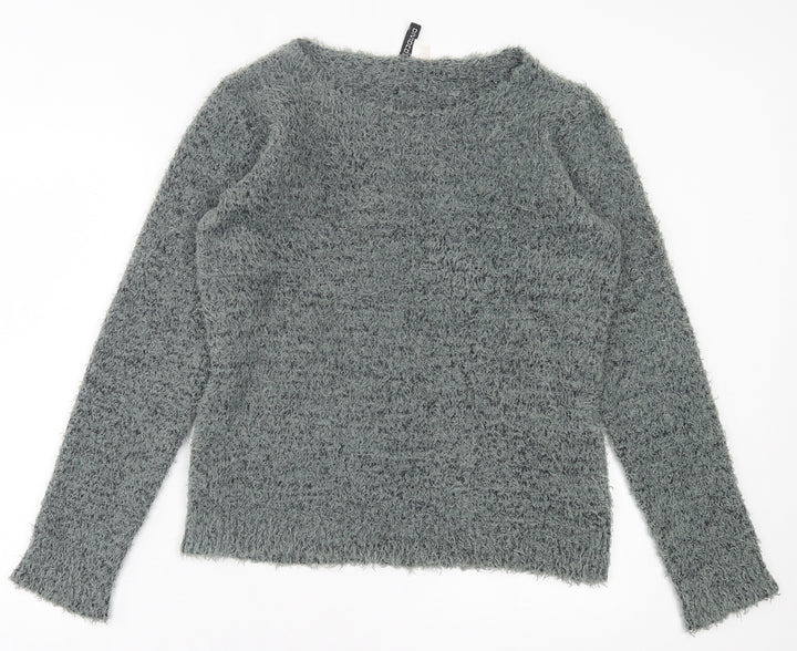 H&M Womens Green Boat Neck Polyester Pullover Jumper Size M