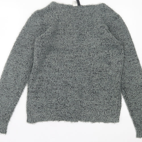 H&M Womens Green Boat Neck Polyester Pullover Jumper Size M