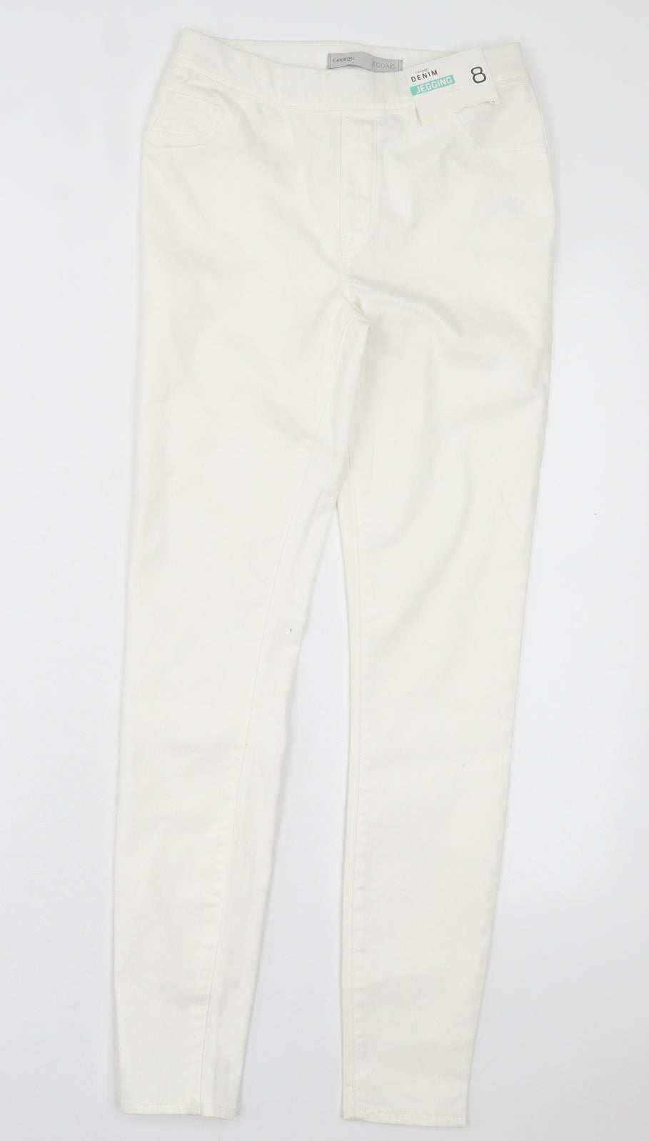 George Womens White Cotton Jegging Trousers Size 8 L29 in Regular - Pull On Jeggings
