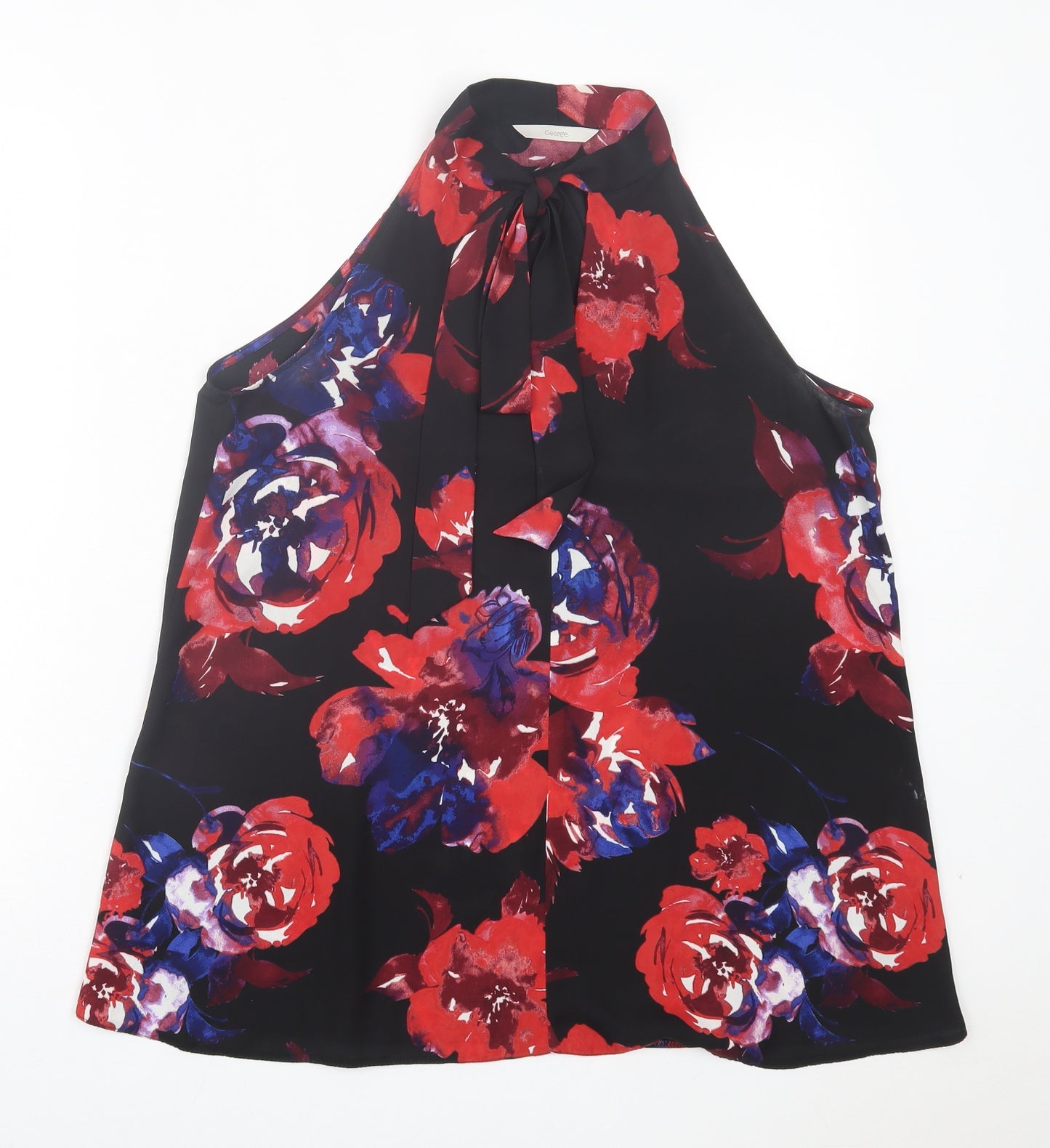 George Womens Red Floral Polyester Basic Blouse Size 12 V-Neck