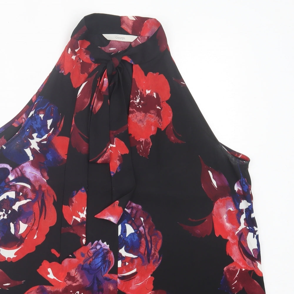 George Womens Red Floral Polyester Basic Blouse Size 12 V-Neck