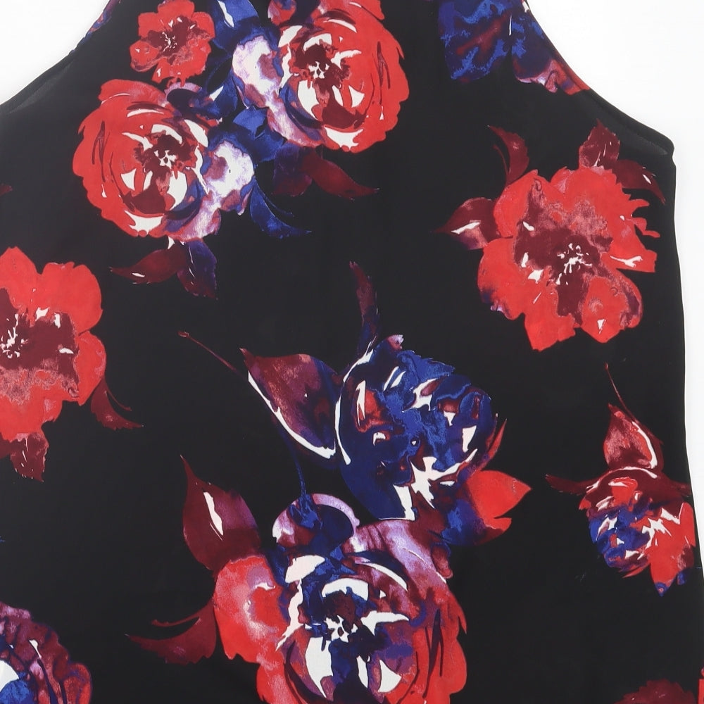 George Womens Red Floral Polyester Basic Blouse Size 12 V-Neck