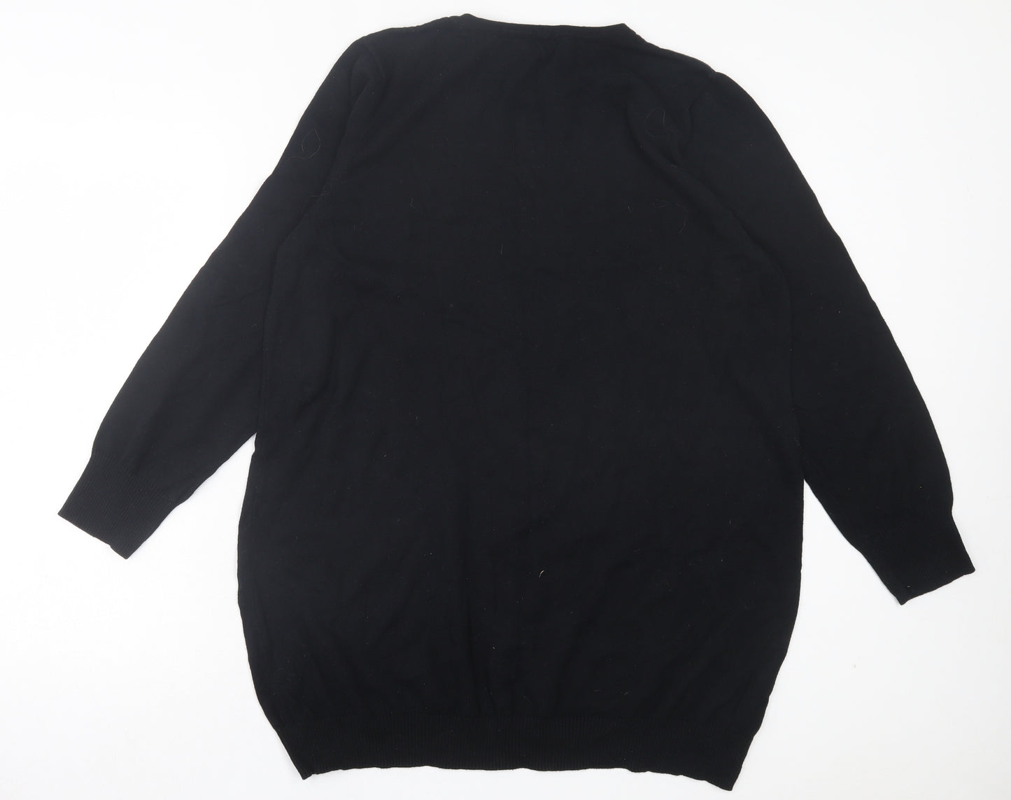 BHS Womens Black Crew Neck Geometric Cotton Pullover Jumper Size 22 - Heart Print