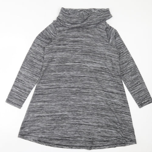F&F Womens Grey Polyester Jumper Dress Size 12 Roll Neck Pullover