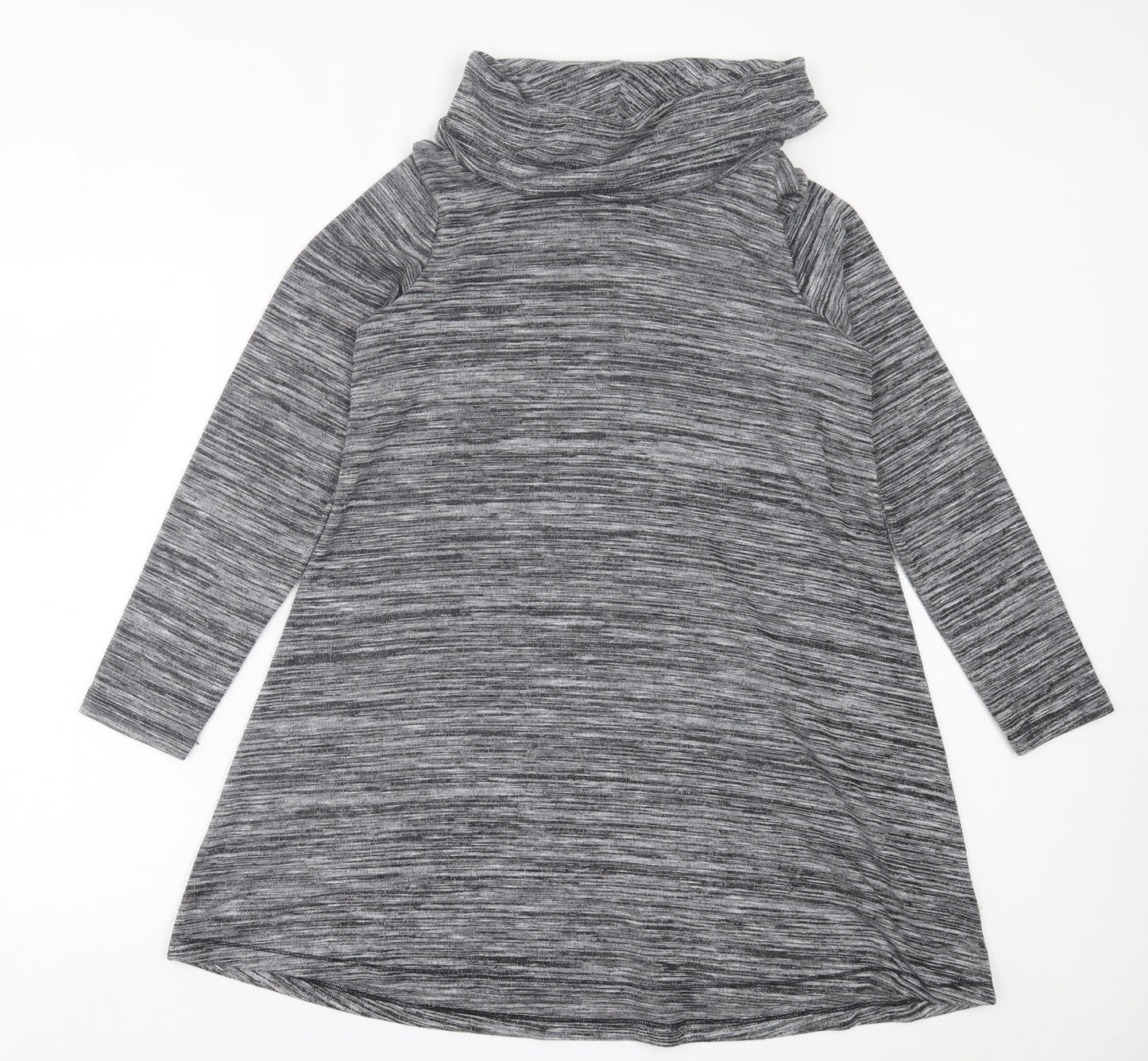 F&F Womens Grey Polyester Jumper Dress Size 12 Roll Neck Pullover