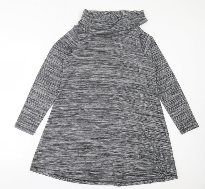 F&F Womens Grey Polyester Jumper Dress Size 12 Roll Neck Pullover