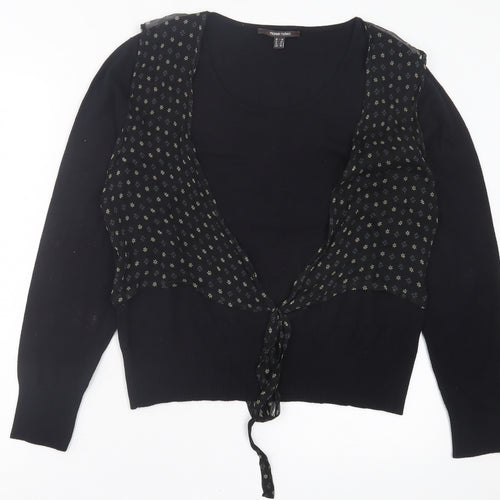 marie mero Womens Black Crew Neck Floral Viscose Pullover Jumper Size 18