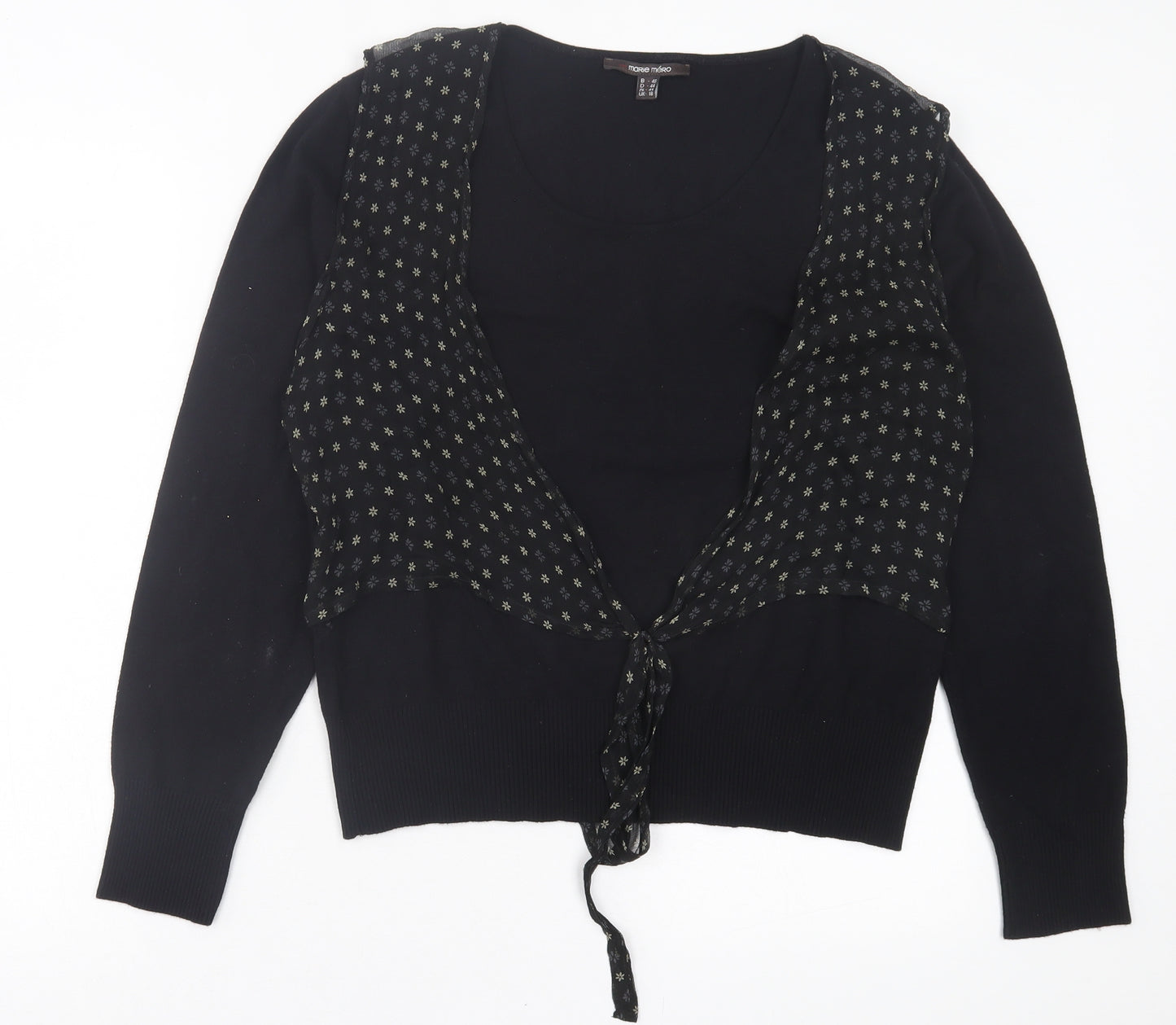 marie mero Womens Black Crew Neck Floral Viscose Pullover Jumper Size 18