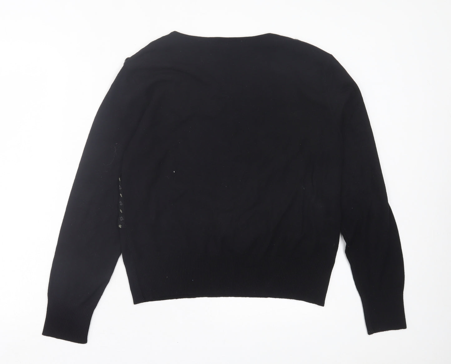 marie mero Womens Black Crew Neck Floral Viscose Pullover Jumper Size 18