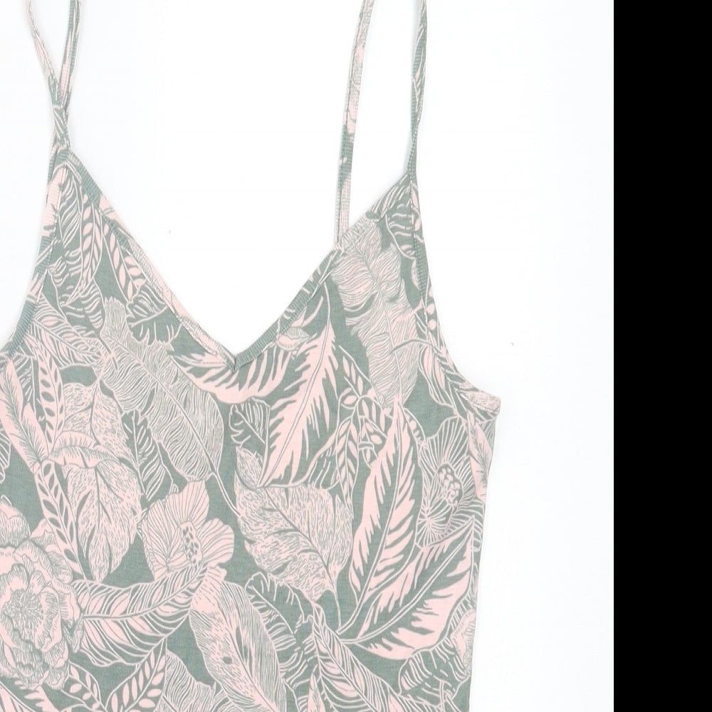 TU Womens Green Floral Cotton Basic Tank Size 12 V-Neck