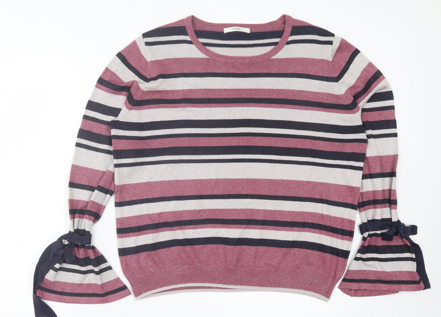 George Womens Pink Crew Neck Striped Viscose Pullover Jumper Size 20 - Frill Sleeves