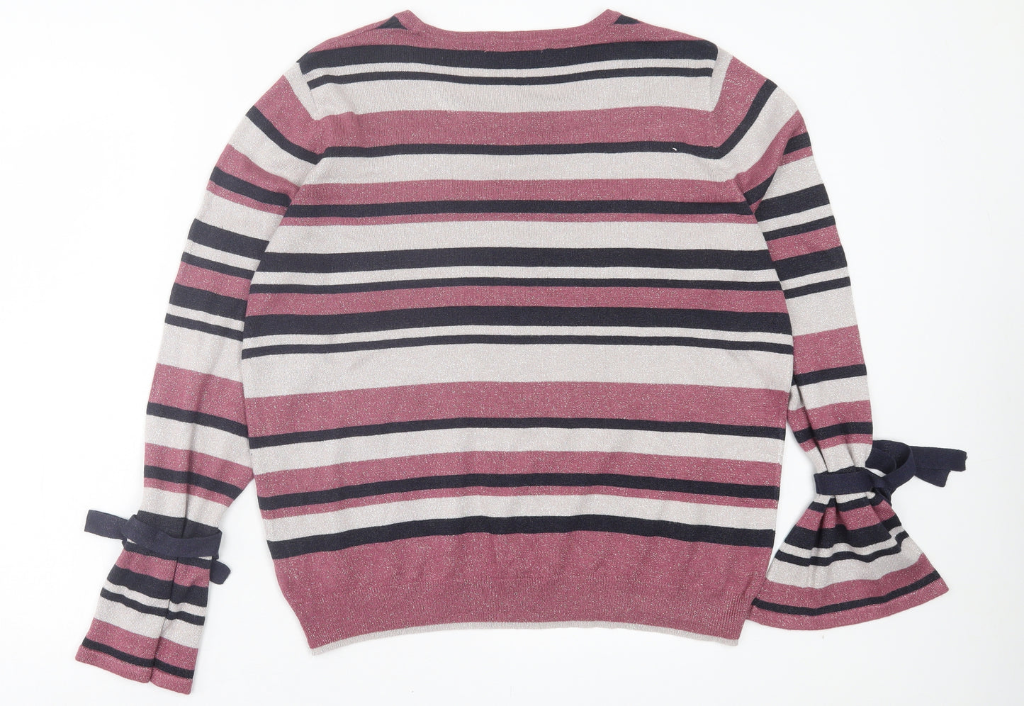 George Womens Pink Crew Neck Striped Viscose Pullover Jumper Size 20 - Frill Sleeves