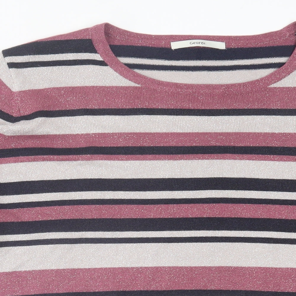 George Womens Pink Crew Neck Striped Viscose Pullover Jumper Size 20 - Frill Sleeves