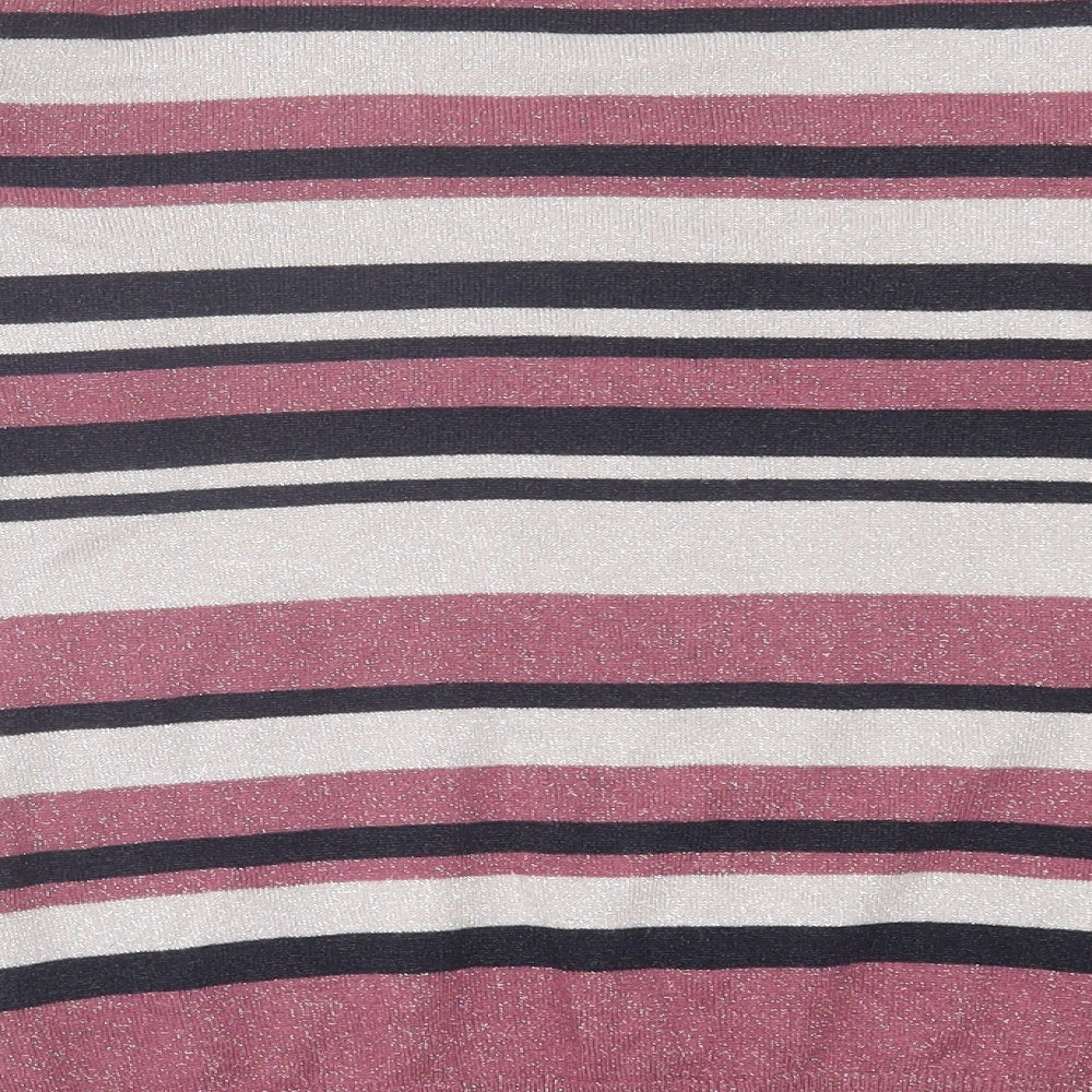 George Womens Pink Crew Neck Striped Viscose Pullover Jumper Size 20 - Frill Sleeves