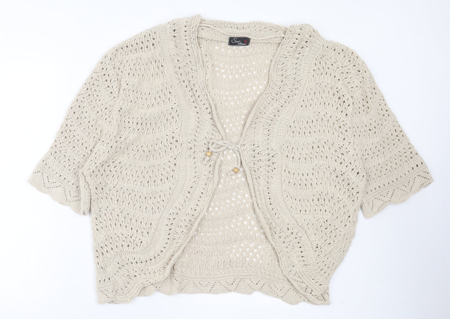 Sui Collection Womens Beige V-Neck Acrylic Cardigan Jumper Size 26