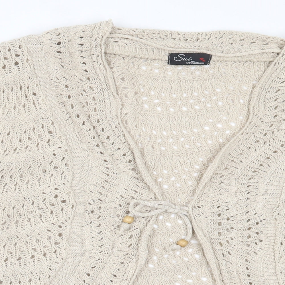 Sui Collection Womens Beige V-Neck Acrylic Cardigan Jumper Size 26