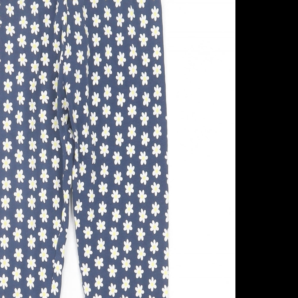 Primark Girls Blue Floral Cotton Capri Trousers Size 6-7 Years Regular Pullover