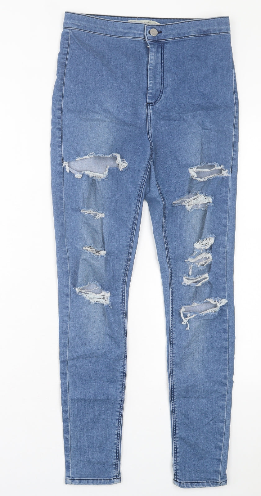 Topshop Womens Blue Cotton Skinny Jeans Size 30 in L32 in Regular Button - Ripped Detail