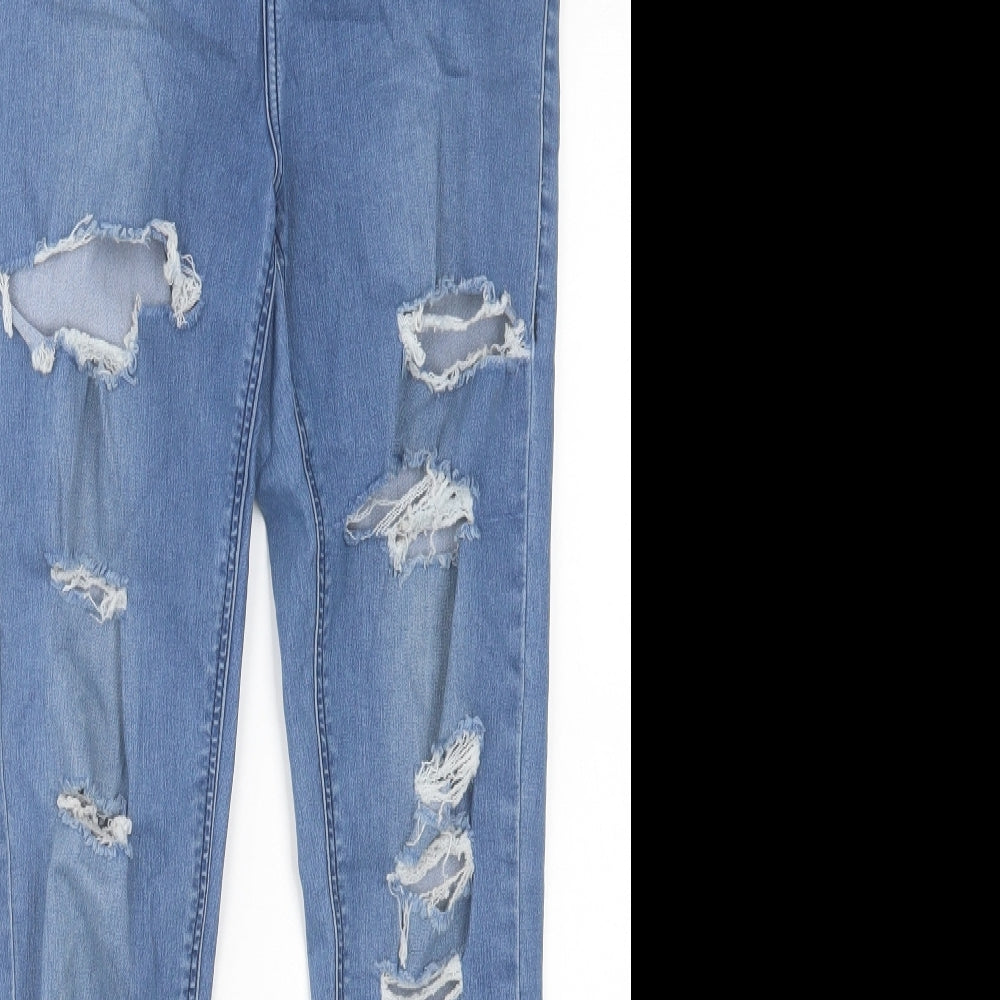 Topshop Womens Blue Cotton Skinny Jeans Size 30 in L32 in Regular Button - Ripped Detail