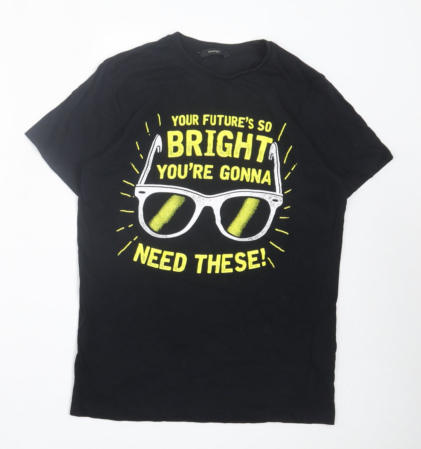 George Boys Black Cotton Basic T-Shirt Size 13-14 Years Crew Neck Pullover - Sunglasses