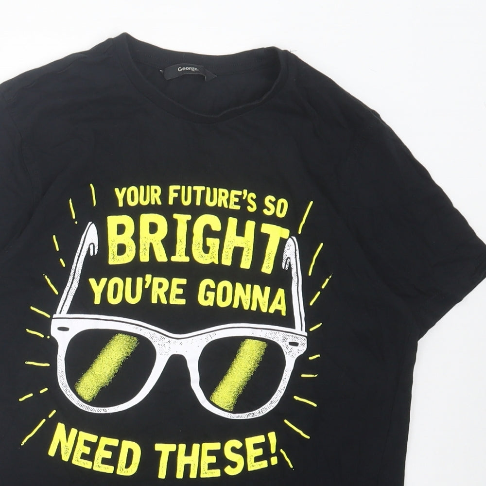 George Boys Black Cotton Basic T-Shirt Size 13-14 Years Crew Neck Pullover - Sunglasses