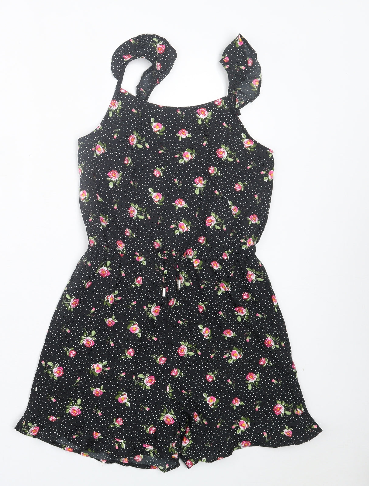 Primark Girls Black Floral Polyester Playsuit One-Piece Size 11-12 Years Pullover