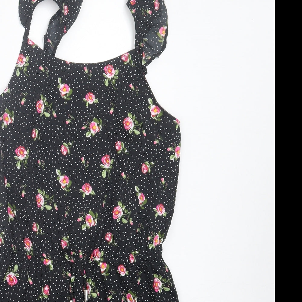 Primark Girls Black Floral Polyester Playsuit One-Piece Size 11-12 Years Pullover