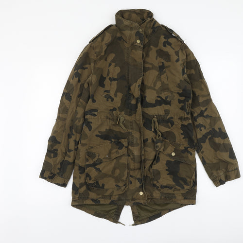 Bershka Womens Green Camouflage Parka Jacket Size M Zip