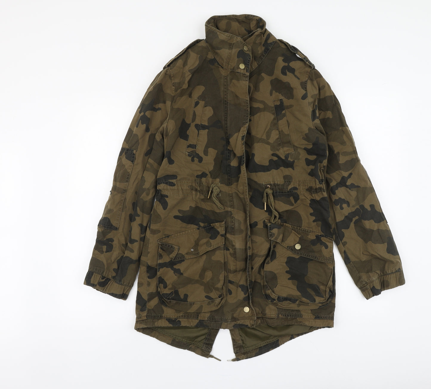 Bershka Womens Green Camouflage Parka Jacket Size M Zip