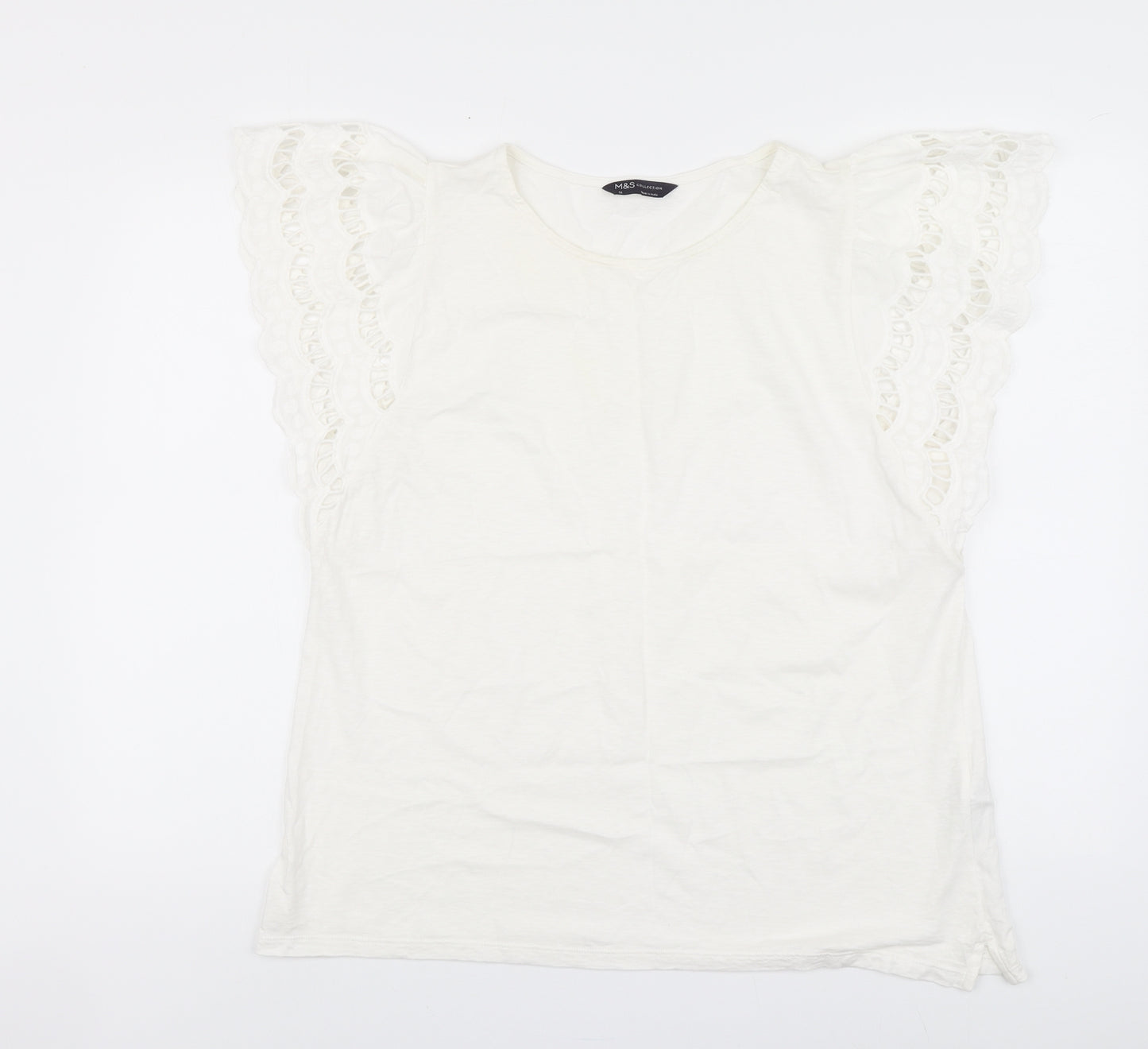 Marks and Spencer Womens Ivory Cotton Basic T-Shirt Size 16 Round Neck