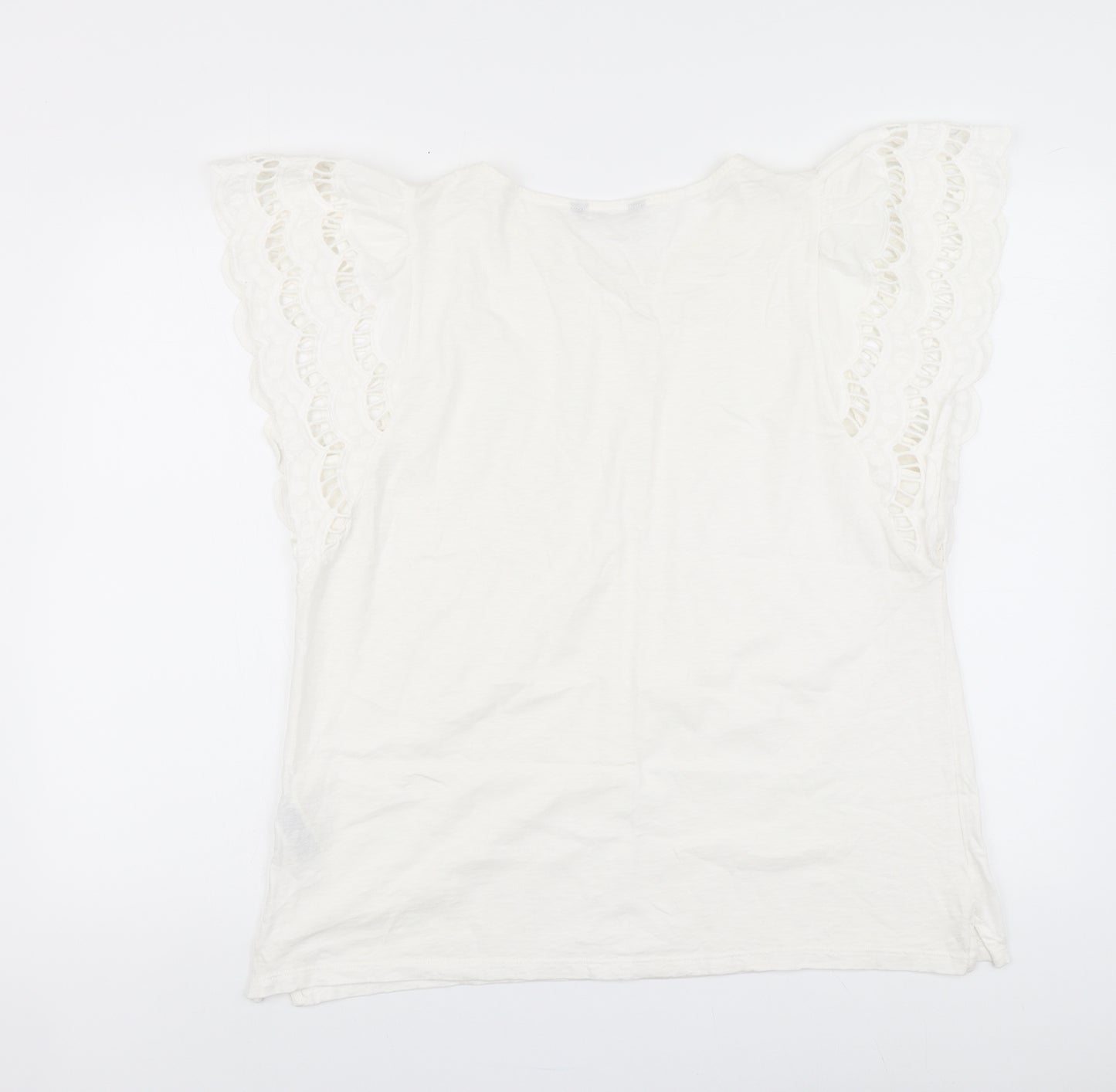 Marks and Spencer Womens Ivory Cotton Basic T-Shirt Size 16 Round Neck